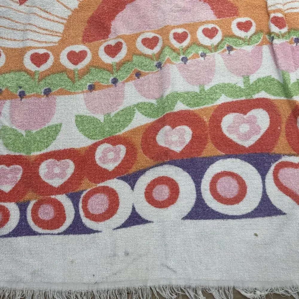 Vintage Fringed Groovy Beach Towel Hippie Flower Power “You Make My Sunshine”